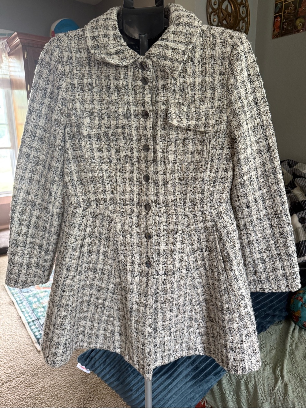 Laundry By Shelli Segal Black & White Tweed Peplum Jacket
